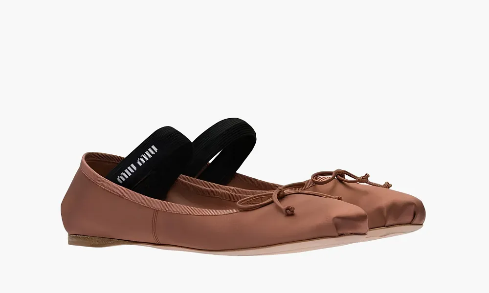 Miu Miu Satin Ballerinas Cocoa Brown