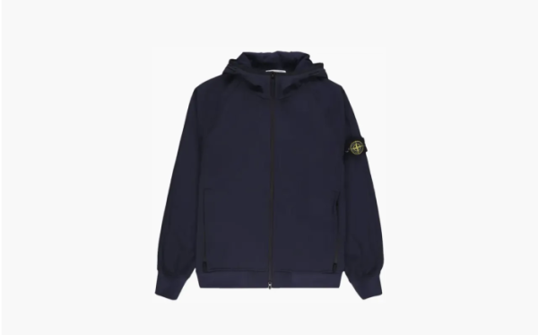 Stone Island Logo Patch Hooded Nylon Jacket Navy 