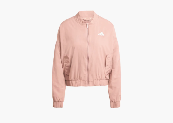 Adidas Essentials 3-Stripes Lifestyle Woven Bomber Jacket  Warm Clay / White  Adidas Essentials 3-Stripes Lifestyle Woven Bomber Jacket  Warm Clay / White