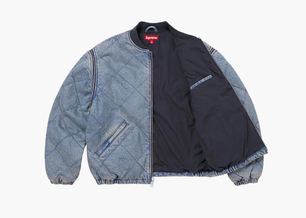 Supreme Zip-Off Sleeve Quilted Bomber Jacket Denim 