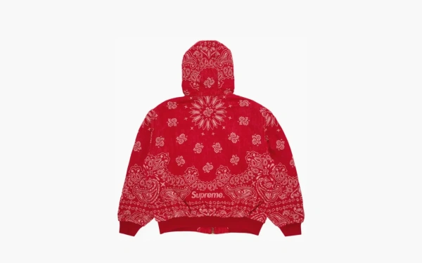 Supreme Bandana Jacquard Denim Hooded Work Jacket Red 