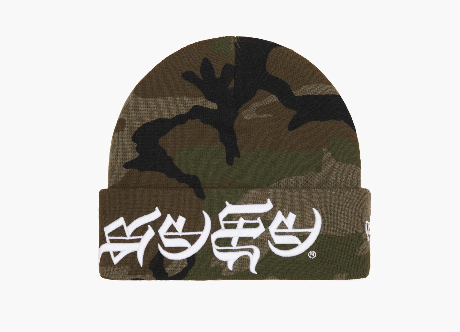 Supreme New Era Blackletter Beanie Woodland Camo 