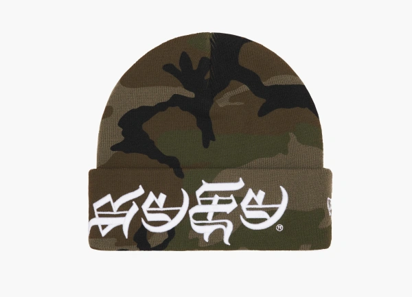 Supreme New Era Blackletter Beanie Woodland Camo 