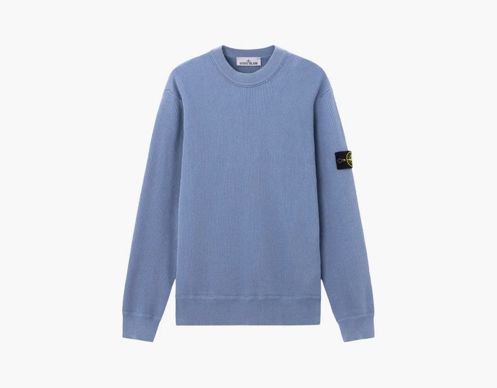 Stone Island Ribbed Soft Organic Cotton Crewneck Jumper Avio Blue