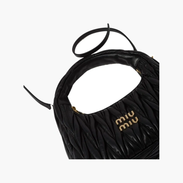 Miu Miu Wander Matelasse Nappa Leather Mini Hobo Bag Black 