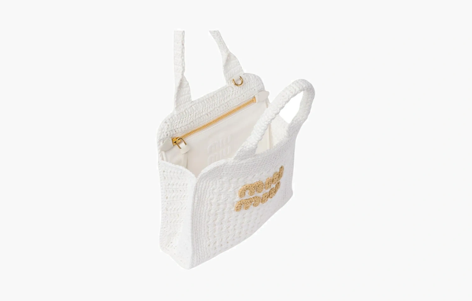 Miu Miu Raffia-effect Crochet Fabric Tote Bag "White/Beige" 