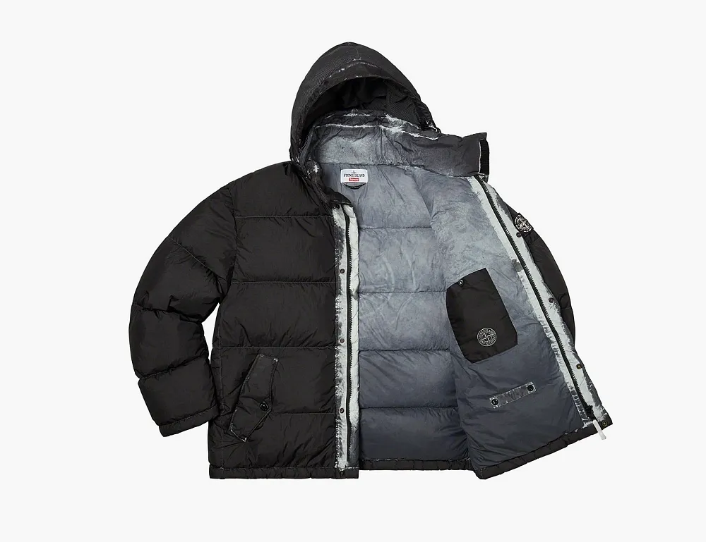 Supreme x Stone Island Painted Camo Crinkle Down Jacket Dark Black