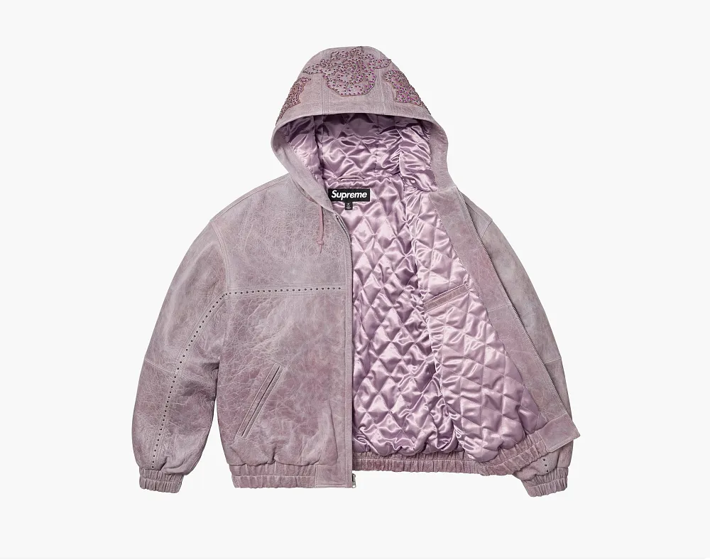 Supreme Studded Hooded Leather Jacket Lilac
