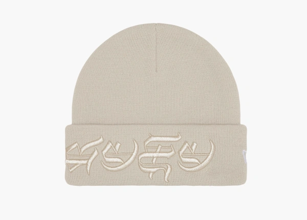 Supreme New Era Blackletter Beanie Stone 