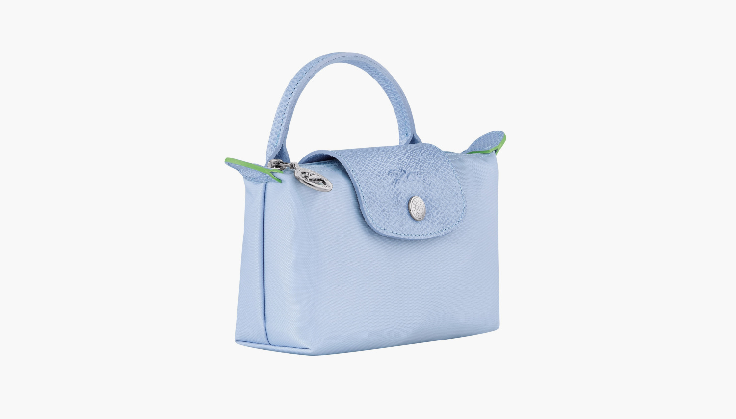 Longchamp Le Pliage Green Handle Pouch "Sky Blue" 