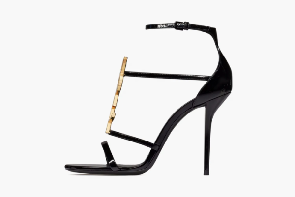 Saint Laurent Cassandra Sandals In Patent Leather Noir 