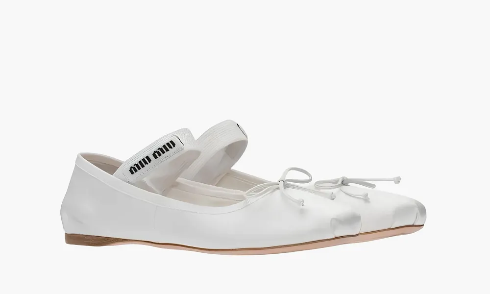 Miu Miu Satin Ballerinas White