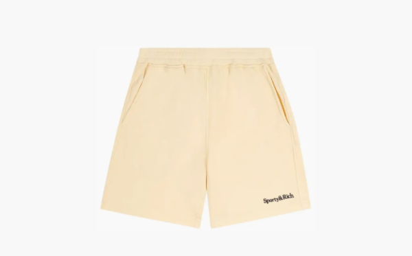 Sporty & Rich Serif Logo Soft Gym Shorts Almond/Navy 