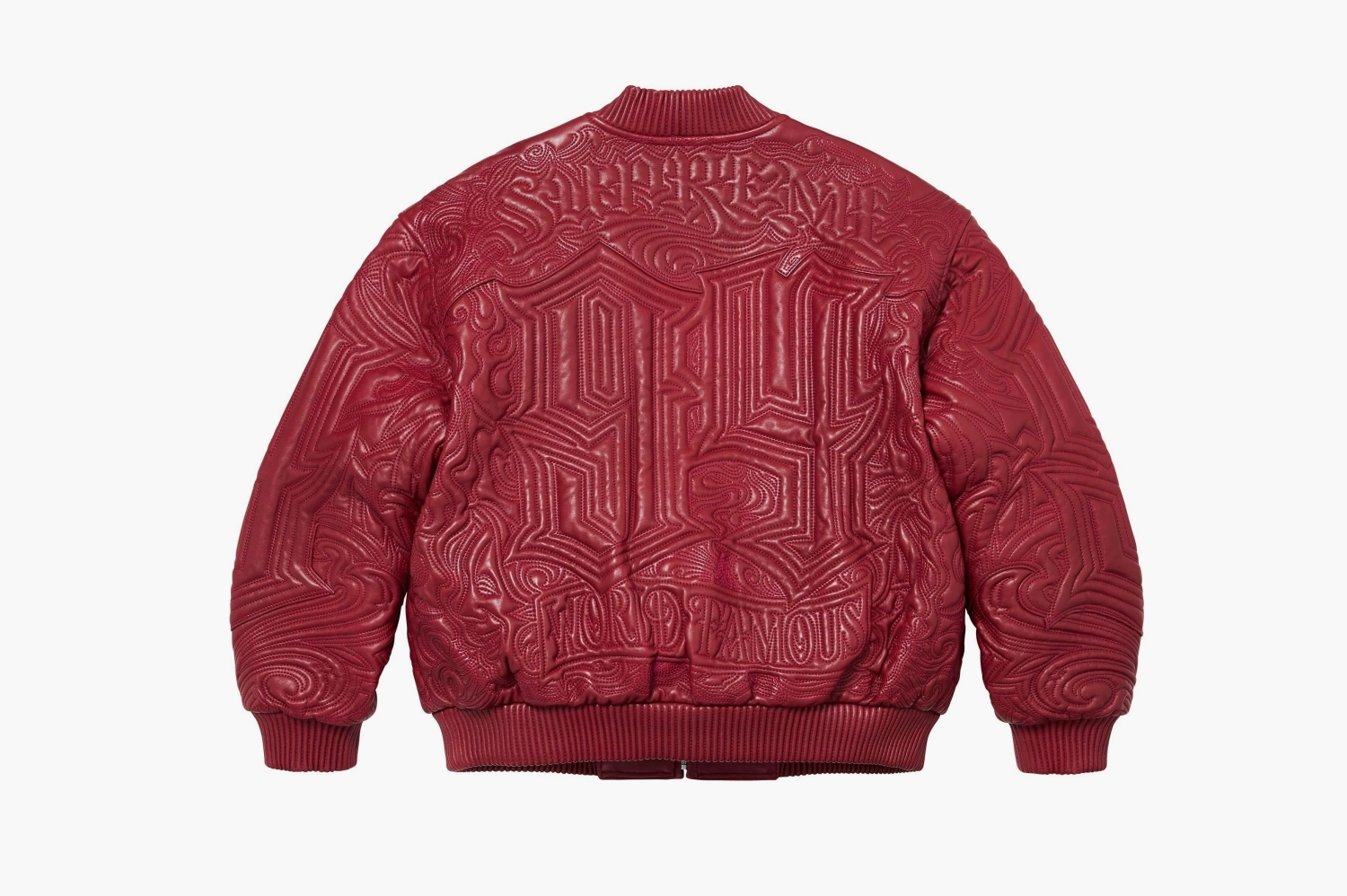 Supreme Mister Cartoon Embroidered Leather Jacket Burgundy 