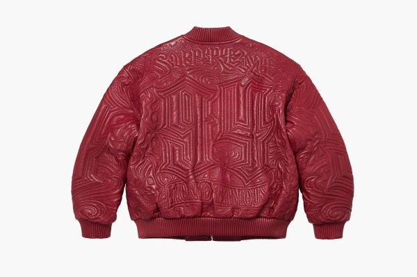 Supreme Mister Cartoon Embroidered Leather Jacket Burgundy  Supreme Mister Cartoon Embroidered Leather Jacket Burgundy