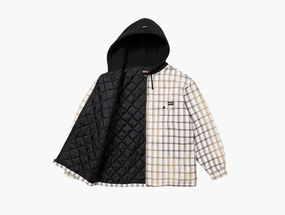 Supreme x Dickies Plaid Hooded Zip Up Shirt White