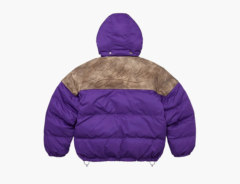 Supreme Leather Yoke Puffer Jacket Purple