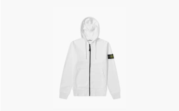 Stone Island Brushed Cotton Full Zip Hoodie White 