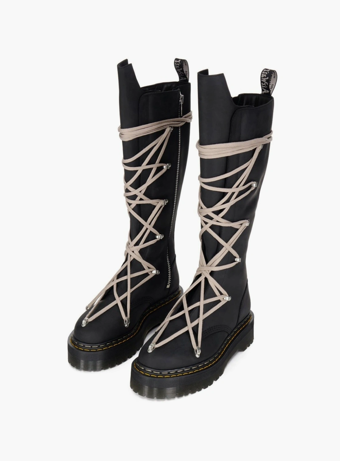 Rick Owens X Dr. Martens 1B60 Quad Sole Pentalace Boots WMNS Black 