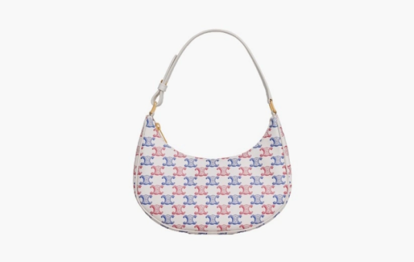 Celine Ava Bag in Triomphe Canvas and Calfskin Blue Red 