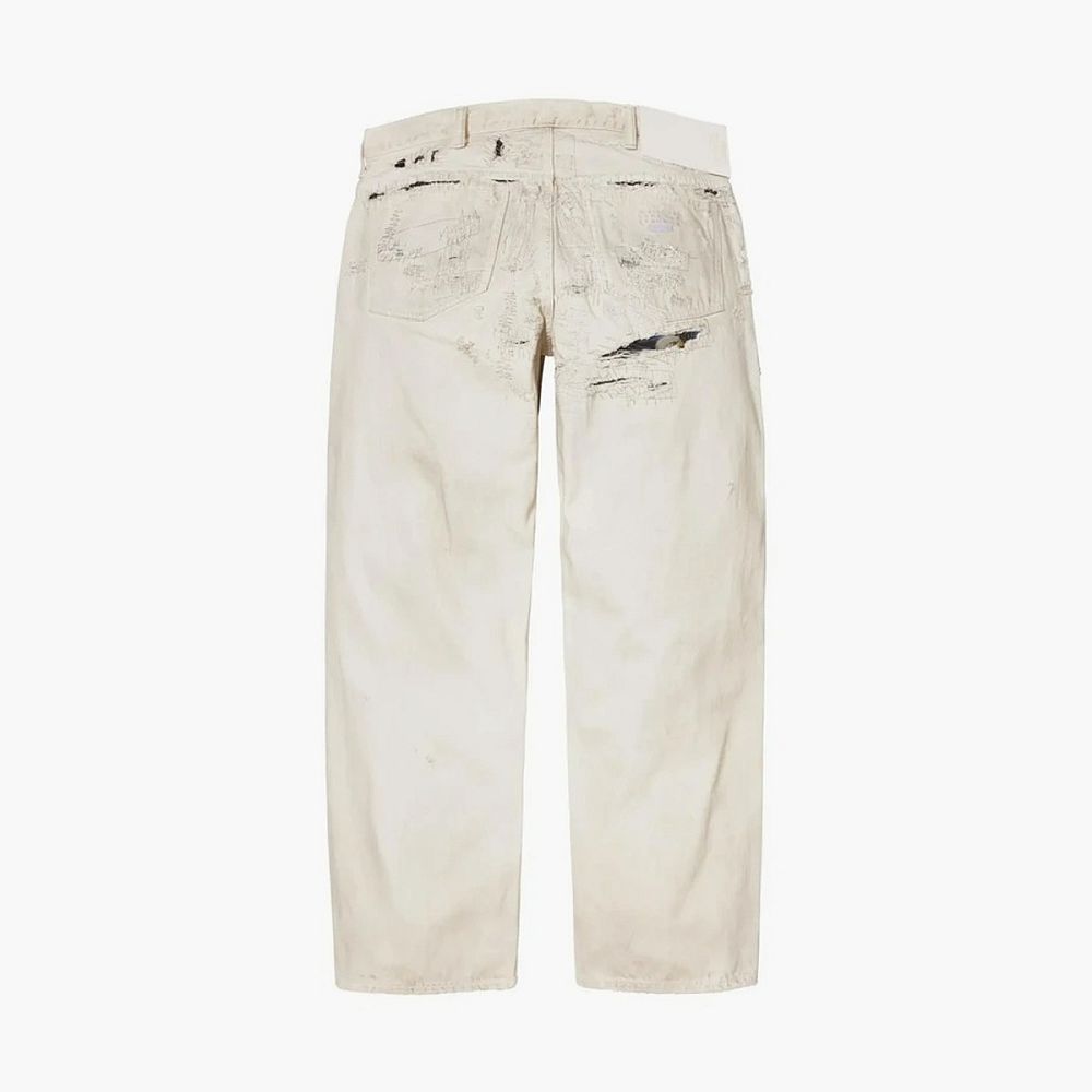 Supreme x MM6 Maison Margiela Distressed Loose Fit Selvedge Jeans White