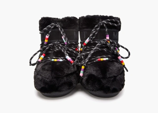 Moon Boot Icon Low Black Faux-Fur Beads 