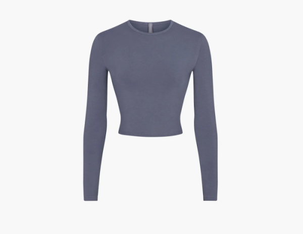 Skims New Vintage Cropped Long Sleeve T-Shirt Steel Blue 