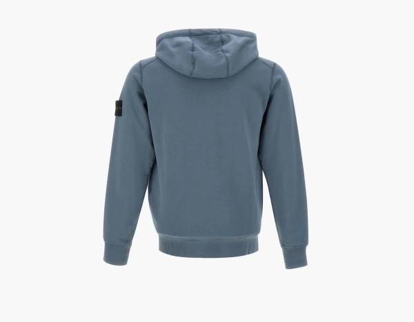 Stone Island Organic Cotton Fleece Hooded Sweatshirt with Drawstring Hood and Zip Avio Blue  Stone Island Organic Cotton Fleece Hooded Sweatshirt with Drawstring Hood and Zip Avio Blue
