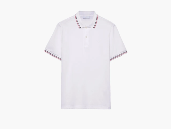 Prada Short-Sleeved Pique Polo Shirt White/Red 