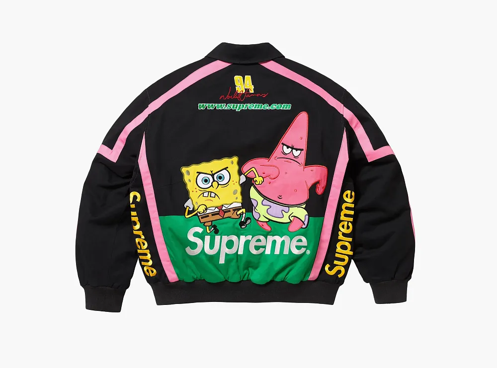 Supreme SpongeBob SquarePants Jeff Hamilton Racing Jacket  Black