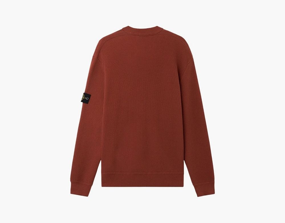 Stone Island Ribbed Soft Organic Cotton Crewneck Jumper Brick Red