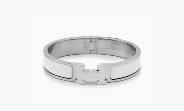 Hermès Bracelet Narrow Clic Clac H Enamel White Silver 