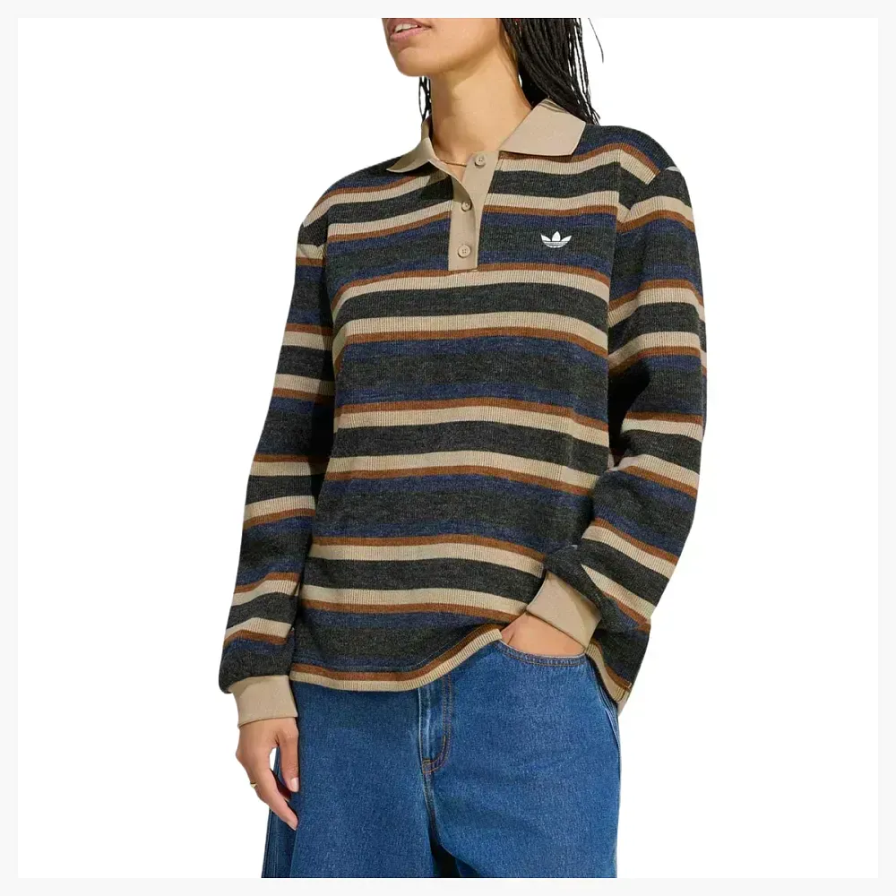 Adidas Originals Striped Polo Long Sleeve Black