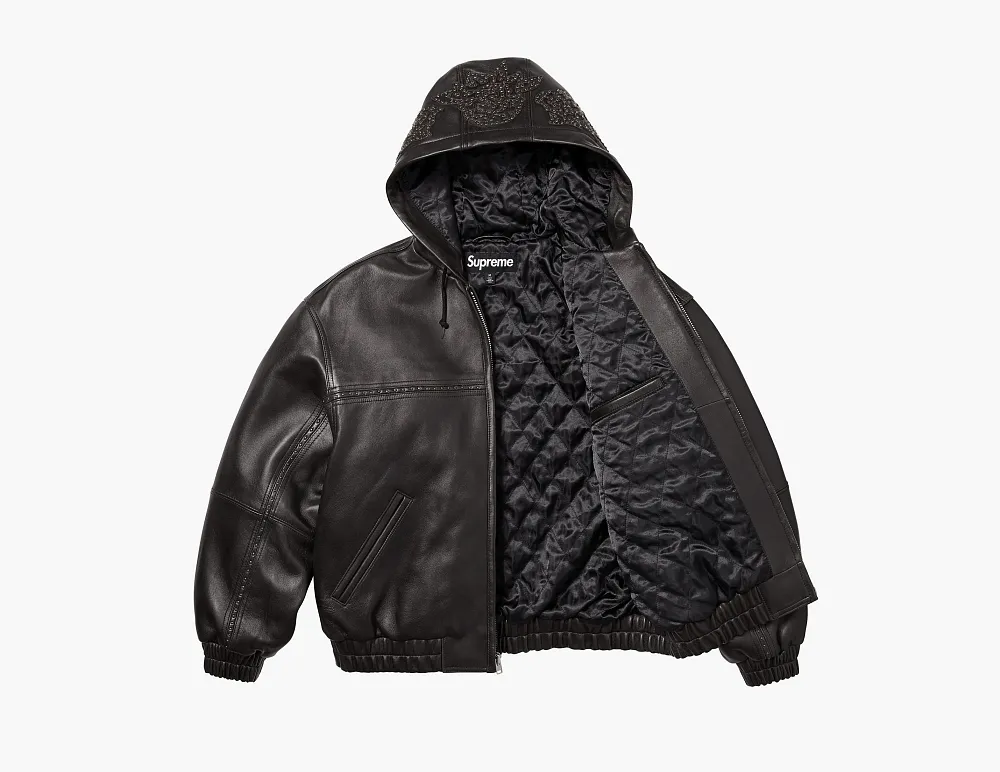 Supreme Studded Hooded Leather Jacket Black