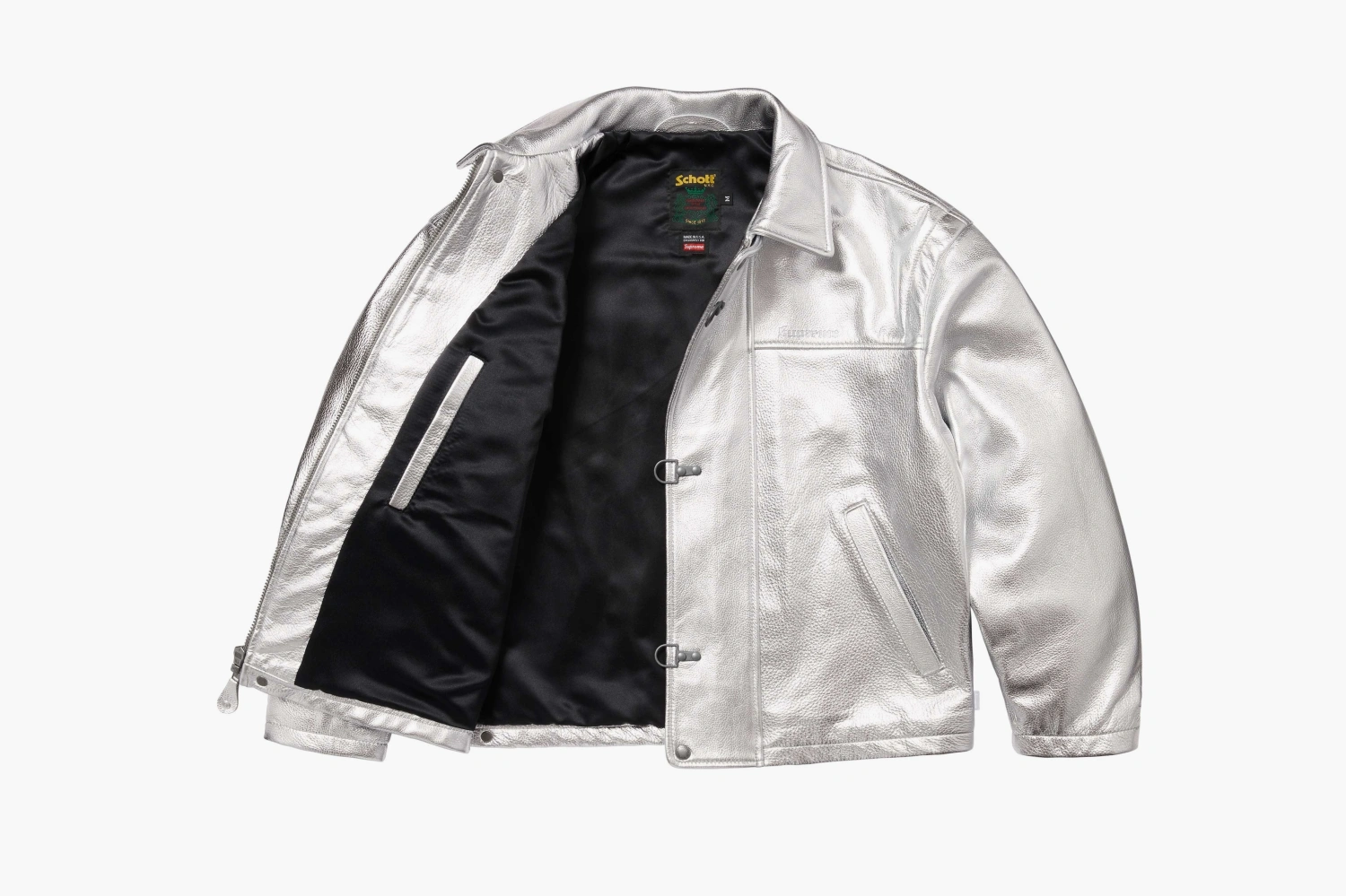 Supreme x Schott Leather Clip Jacket Silver 