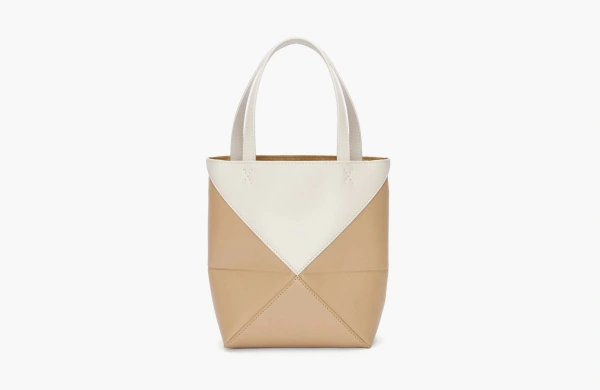 Loewe Mini Puzzle Fold Tote Shiny Calfskin White 