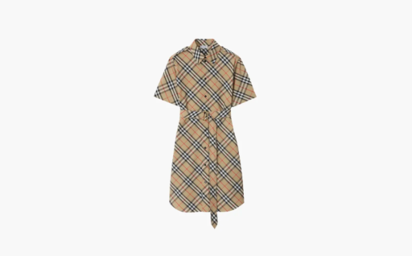 Burberry Check Cotton Shirt Dress Khaki 