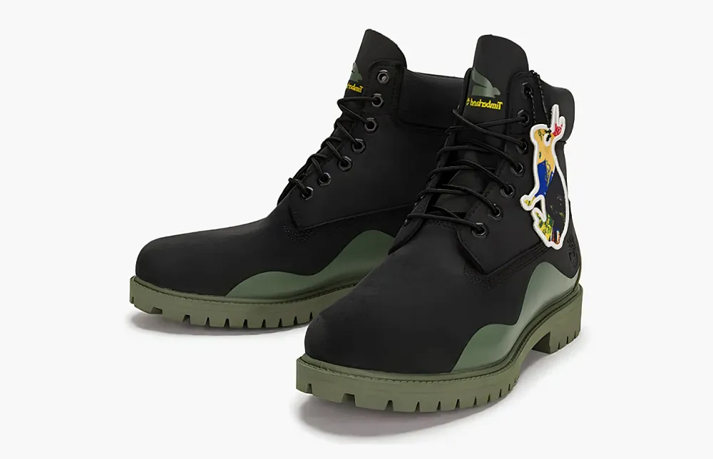 Timberland Heritage 6 Inch Waterproof Boot Black Nubuck with Green
