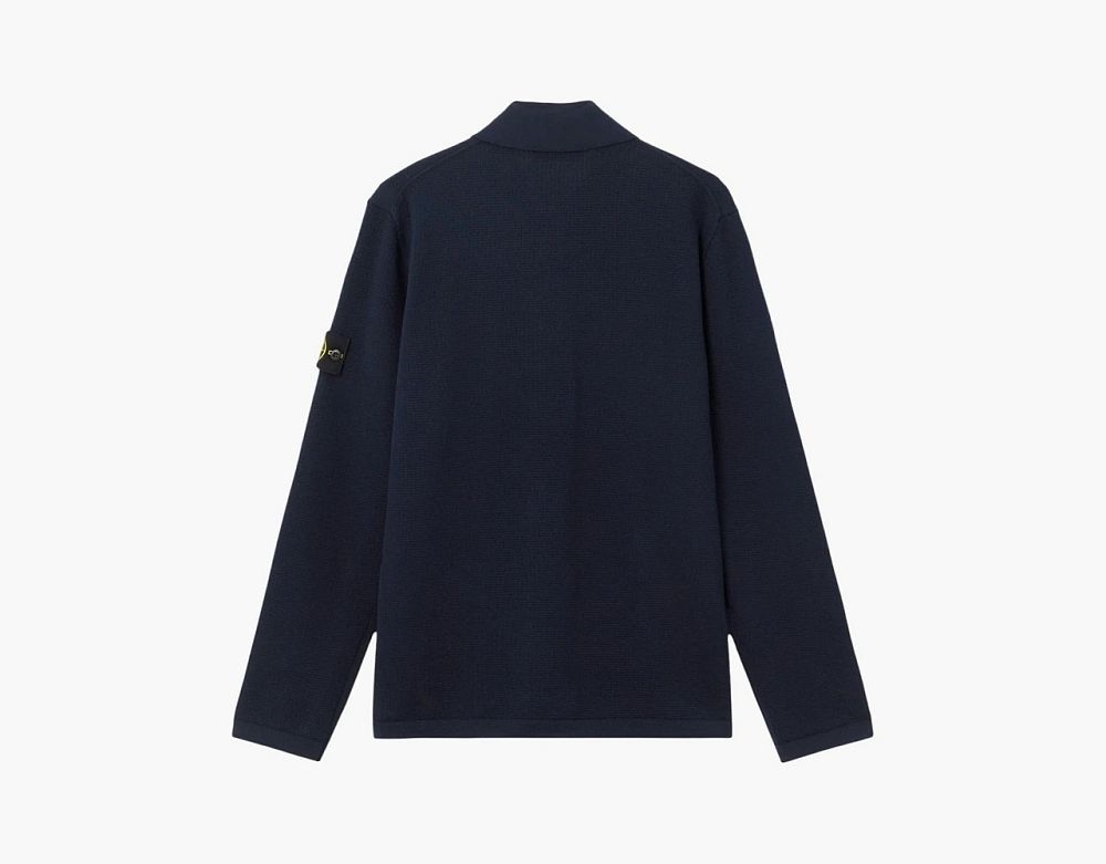 Stone Island Micro Stitch Soft Organic Cotton Long-Sleeve Polo Navy Blue