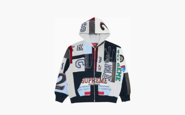 Supreme Patchwork Zip Up Hooded Sweatshirt Navy 