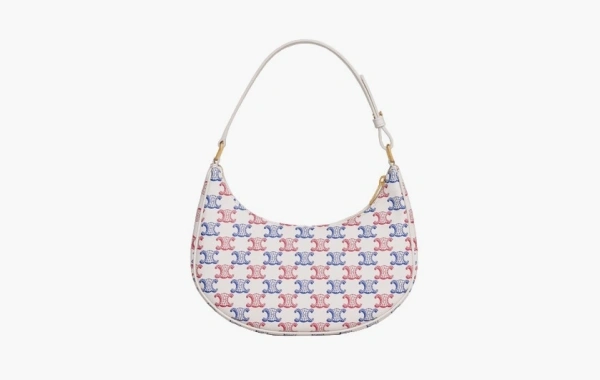 Celine Ava Bag in Triomphe Canvas and Calfskin Blue Red 