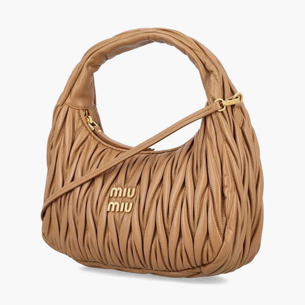 Miu Miu Wander Matelasse Nappa Leather Hobo Bag Caramel