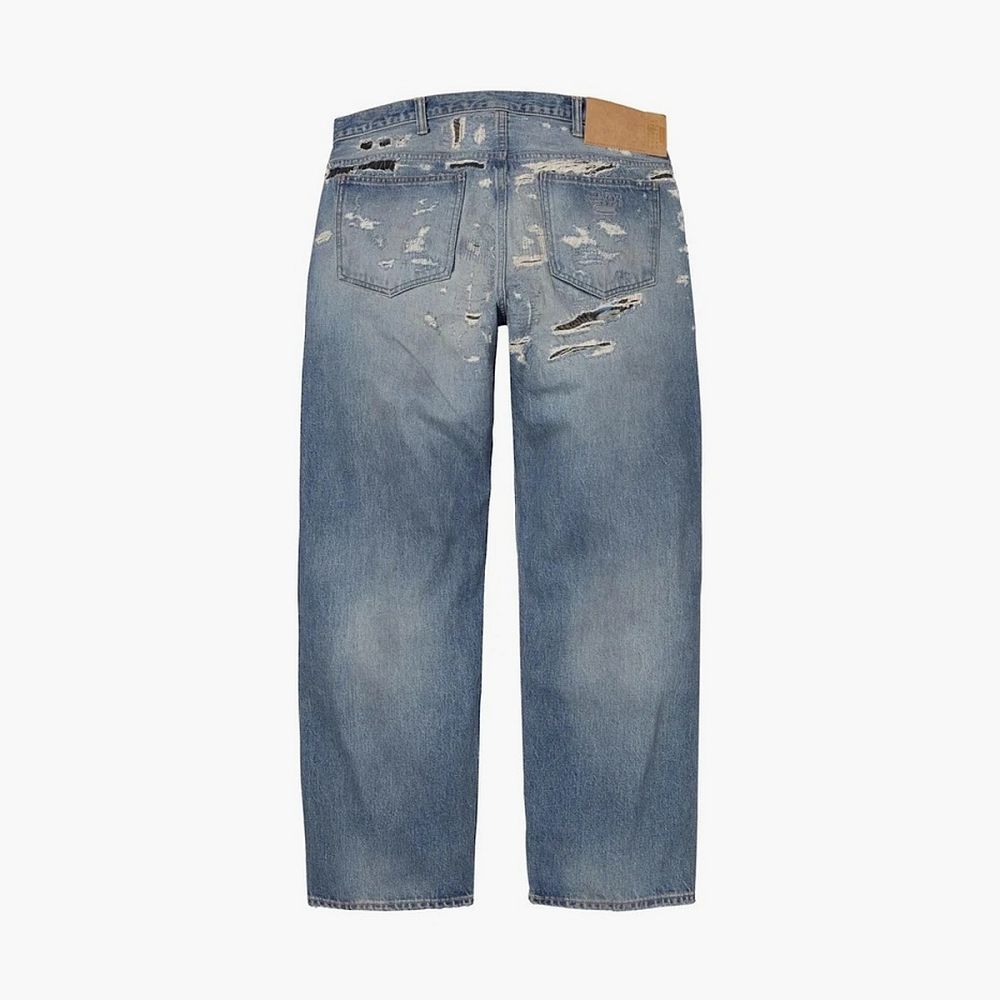 Supreme x MM6 Maison Margiela Distressed Loose Fit Selvedge Jeans Washed Indigo