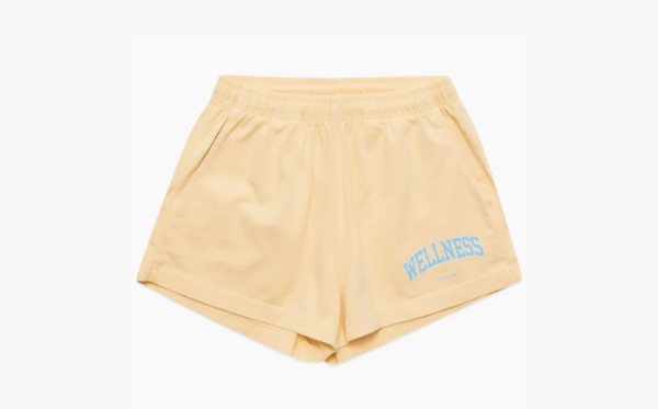 Sporty & Rich Slogan Printed Elasticated Waistband Shorts Yellow 