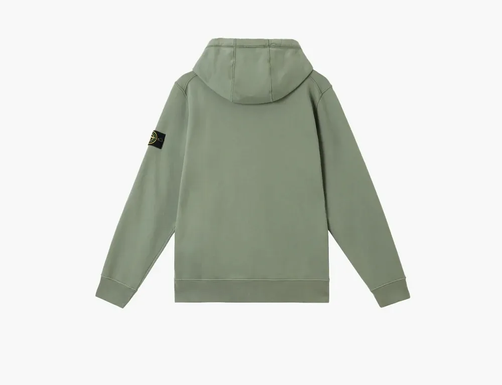 Stone Island Organic Cotton Fleece Hooded Sweatshirt with Drawstring Hood and Zip Sage Green