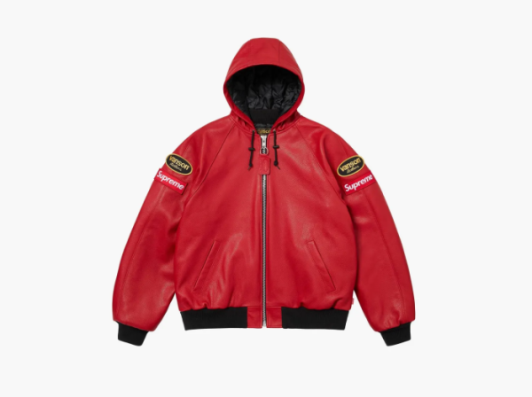 Supreme x Vanson Leathers Hooded Work Jacket Red 