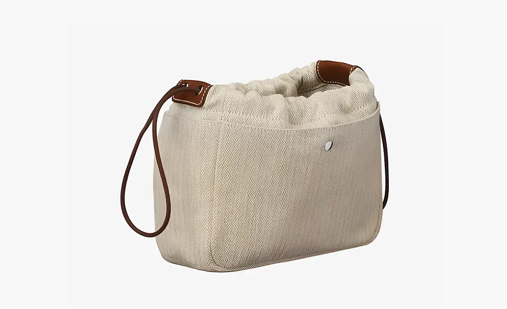 HERMES Garden Party Canvas With Calfskin Insert Clutch Beige