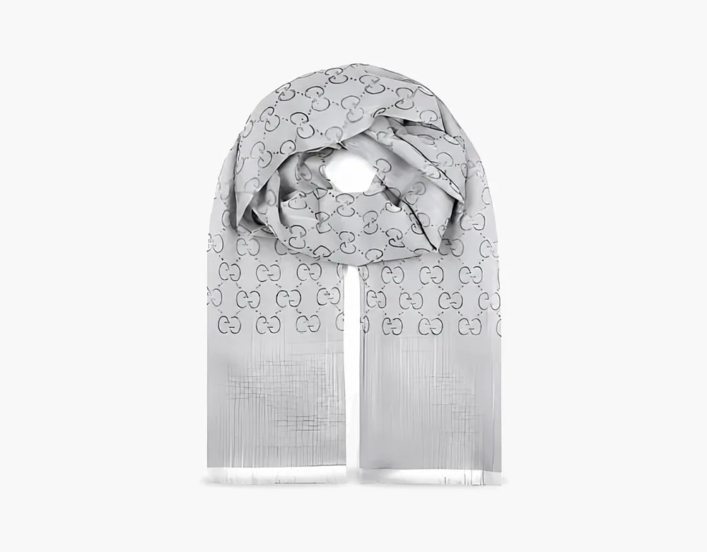 GUCCI GG Logo Wool Silk Scarf "DARK GREY"