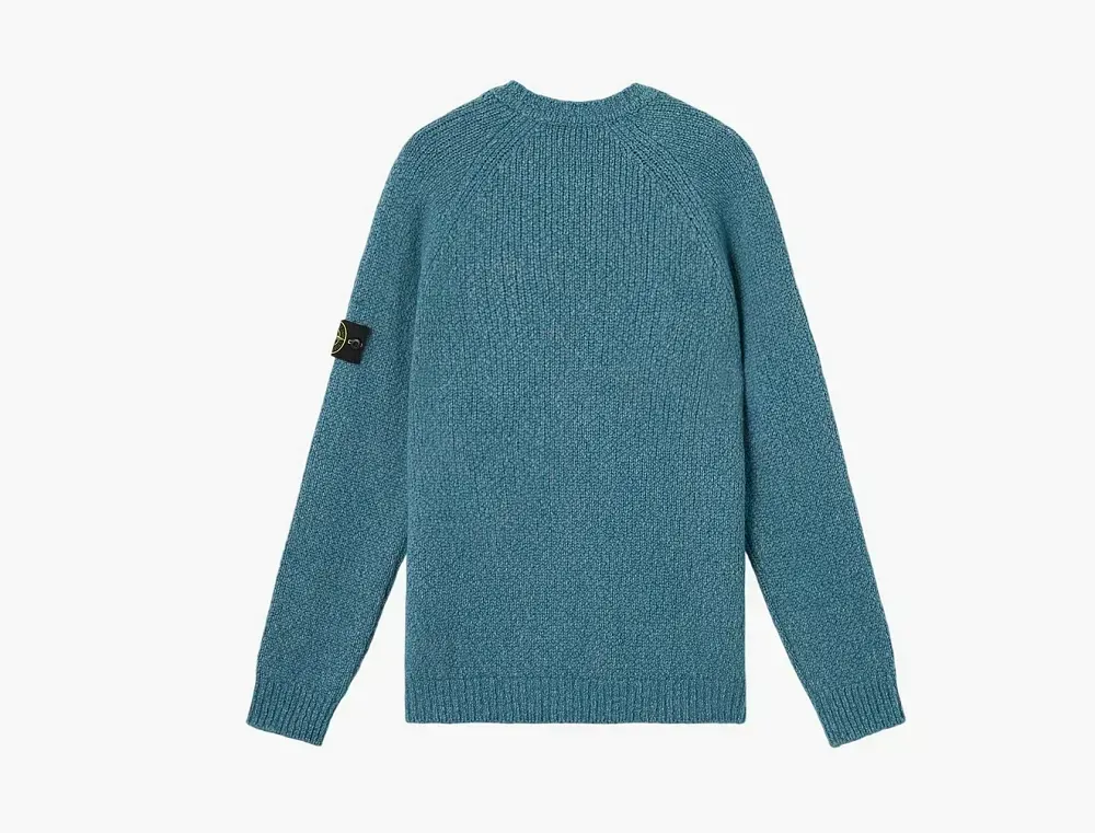 Stone Island Fancy Yarn Mouline Wool Sweater Petrol Blue Melange
