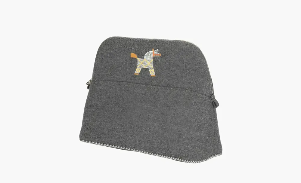 Hermès Bolide Cotton And Polyurethane Handheld Makeup Bag Gray